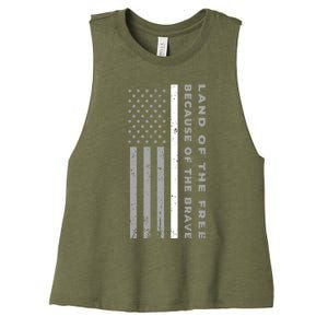 Thin White Line Land Of The Free Because Of The Brave Gift Women's Racerback Cropped Tank