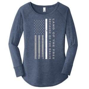 Thin White Line Land Of The Free Because Of The Brave Gift Women's Perfect Tri Tunic Long Sleeve Shirt