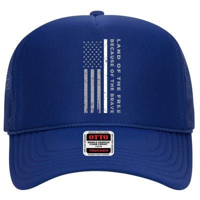 Thin White Line Land Of The Free Because Of The Brave Gift High Crown Mesh Back Trucker Hat