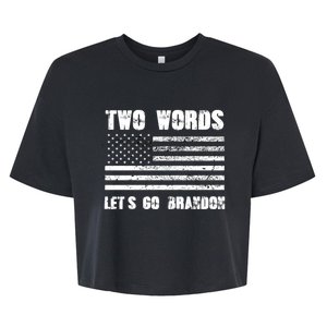 Two Words Let's Go Brandon US Flag Political Meme Lets Go Brandon Bella+Canvas Jersey Crop Tee