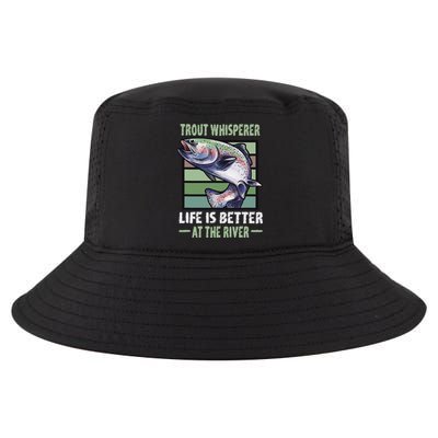 Trout Whisperer Life Is Better At The River Fly Fishing Cool Comfort Performance Bucket Hat