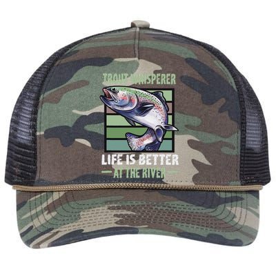 Trout Whisperer Life Is Better At The River Fly Fishing Retro Rope Trucker Hat Cap