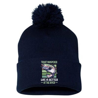 Trout Whisperer Life Is Better At The River Fly Fishing Pom Pom 12in Knit Beanie