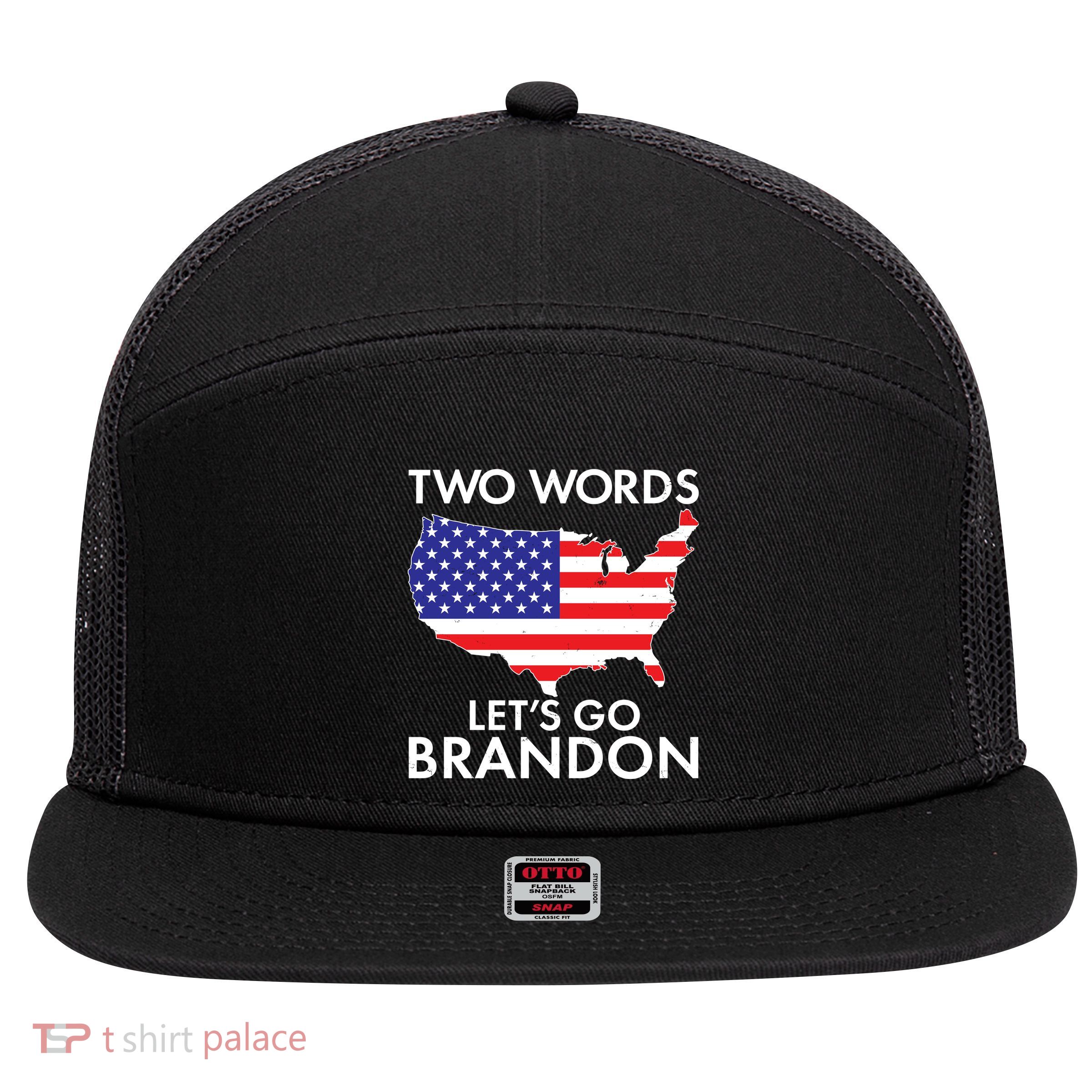 Two Words Let's Go Brandon 7 Panel Mesh Trucker Snapback Hat