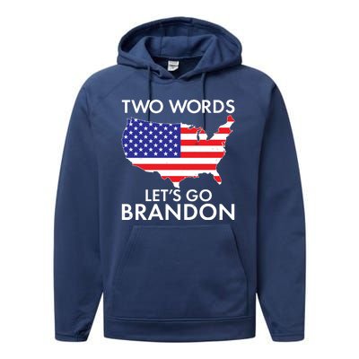 Two Words Let's Go Brandon Performance Fleece Hoodie