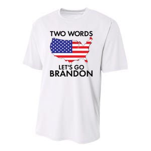 Two Words Let's Go Brandon Youth Performance Sprint T-Shirt