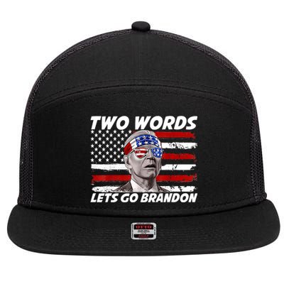 Two Words Let's Go Brandon US Flag Political American 7 Panel Mesh Trucker Snapback Hat