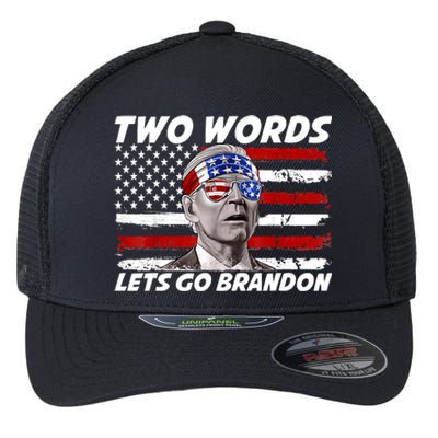 Two Words Let's Go Brandon US Flag Political American Flexfit Unipanel Trucker Cap