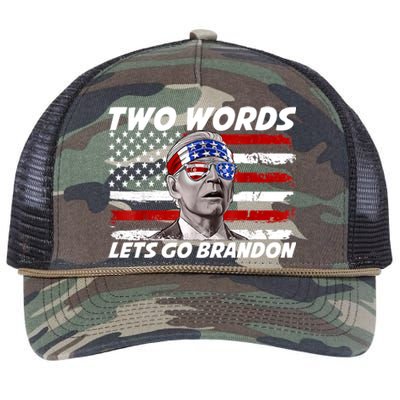 Two Words Let's Go Brandon US Flag Political American Retro Rope Trucker Hat Cap