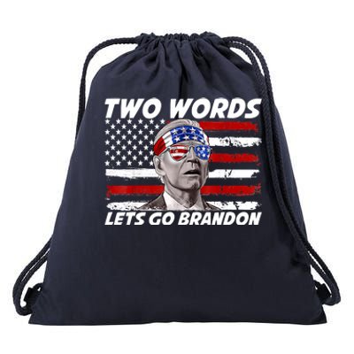 Two Words Let's Go Brandon US Flag Political American Drawstring Bag