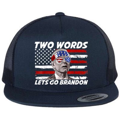 Two Words Let's Go Brandon US Flag Political American Flat Bill Trucker Hat