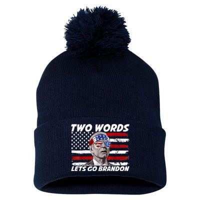 Two Words Let's Go Brandon US Flag Political American Pom Pom 12in Knit Beanie