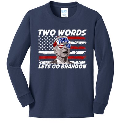 Two Words Let's Go Brandon US Flag Political American Kids Long Sleeve Shirt