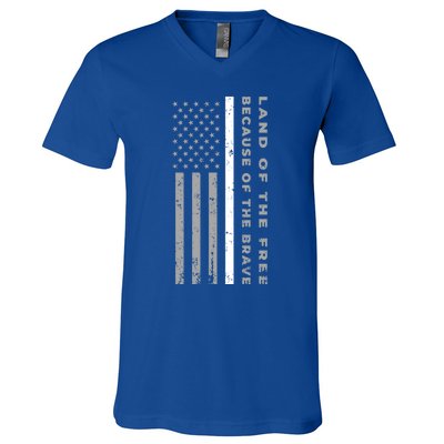 Thin White Line Land Of The Free Because Of The Brave Cute Gift V-Neck T-Shirt