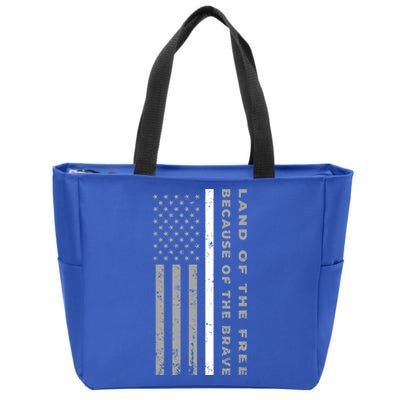 Thin White Line Land Of The Free Because Of The Brave Cute Gift Zip Tote Bag