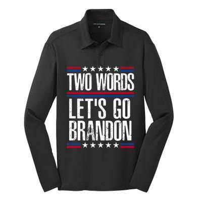 Two Words Let's Go Brandon Funny Political Meme Silk Touch Performance Long Sleeve Polo