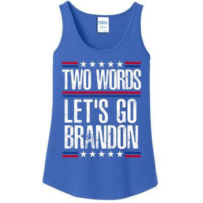 Two Words Let's Go Brandon Funny Political Meme Ladies Essential Tank