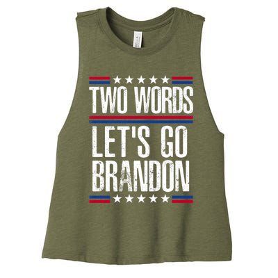 Two Words Let's Go Brandon Funny Political Meme Women's Racerback Cropped Tank