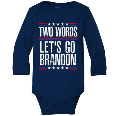 Two Words Let's Go Brandon Funny Political Meme Baby Long Sleeve Bodysuit