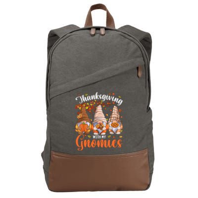 Thanksgiving With My Gnomies Fall Autumn Vibes Gnome Pumpkin Cotton Canvas Backpack