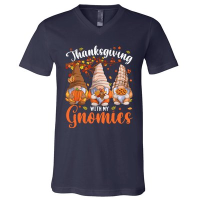 Thanksgiving With My Gnomies Fall Autumn Vibes Gnome Pumpkin V-Neck T-Shirt