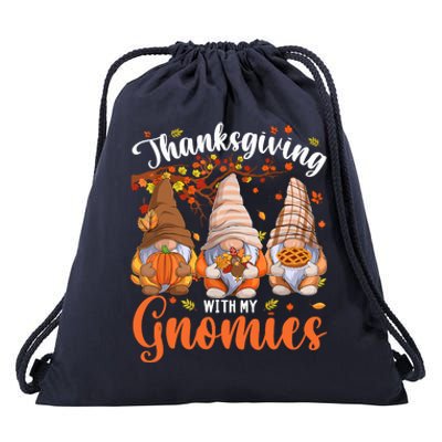 Thanksgiving With My Gnomies Fall Autumn Vibes Gnome Pumpkin Drawstring Bag