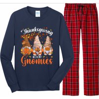 Thanksgiving With My Gnomies Fall Autumn Vibes Gnome Pumpkin Long Sleeve Pajama Set