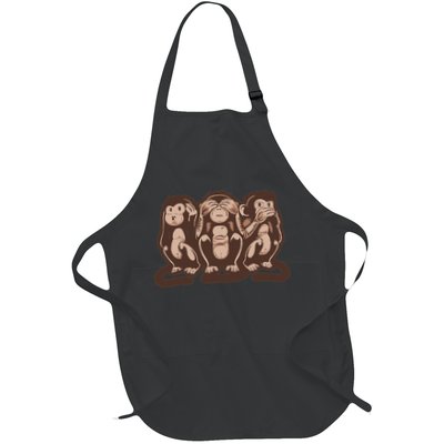 Three Wise Monkeys Speak Hear & See No Evil Full-Length Apron With Pockets