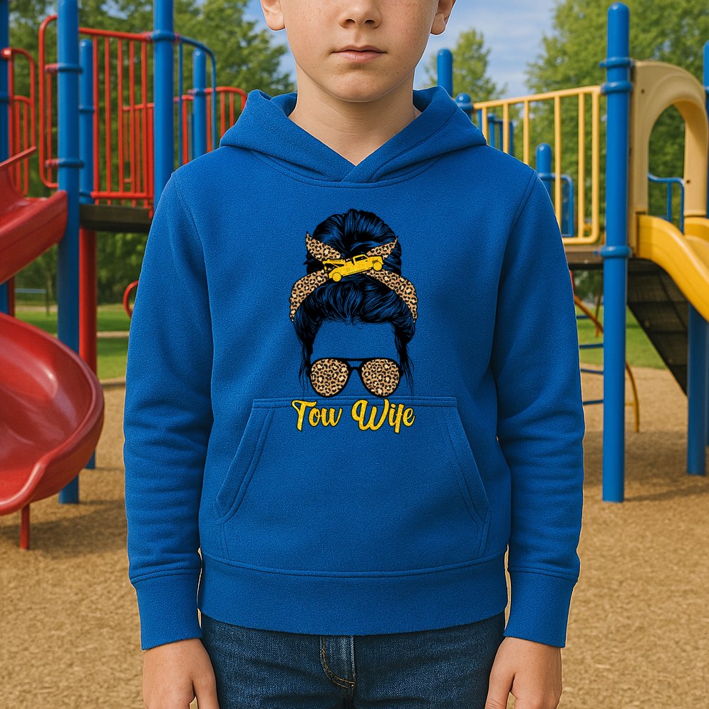 Tow Wife Messy Bun Tow Truck Wife Of A Tow Truck Driver Gift Kids Hoodie