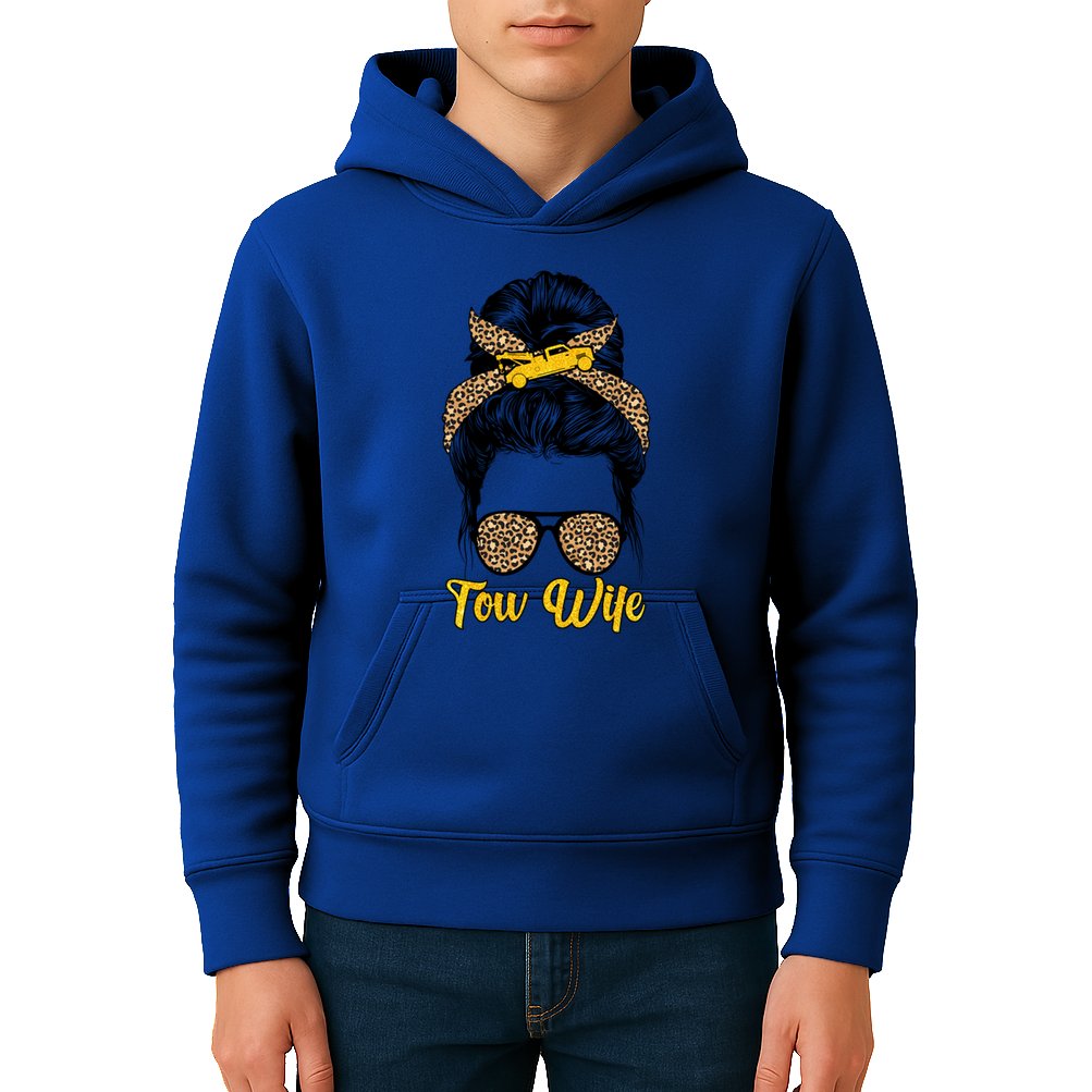 Tow Wife Messy Bun Tow Truck Wife Of A Tow Truck Driver Gift Kids Hoodie