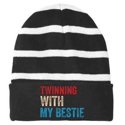 Twinning With My Bestie Boy Spirit Week Twin Day Best Friend Striped Beanie with Solid Band