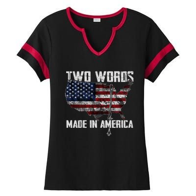 Two Words Made In America Joe Biden Vintage American US Flag Ladies Halftime Notch Neck Tee