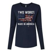 Two Words Made In America Joe Biden Vintage American US Flag Womens Cotton Relaxed Long Sleeve T-Shirt