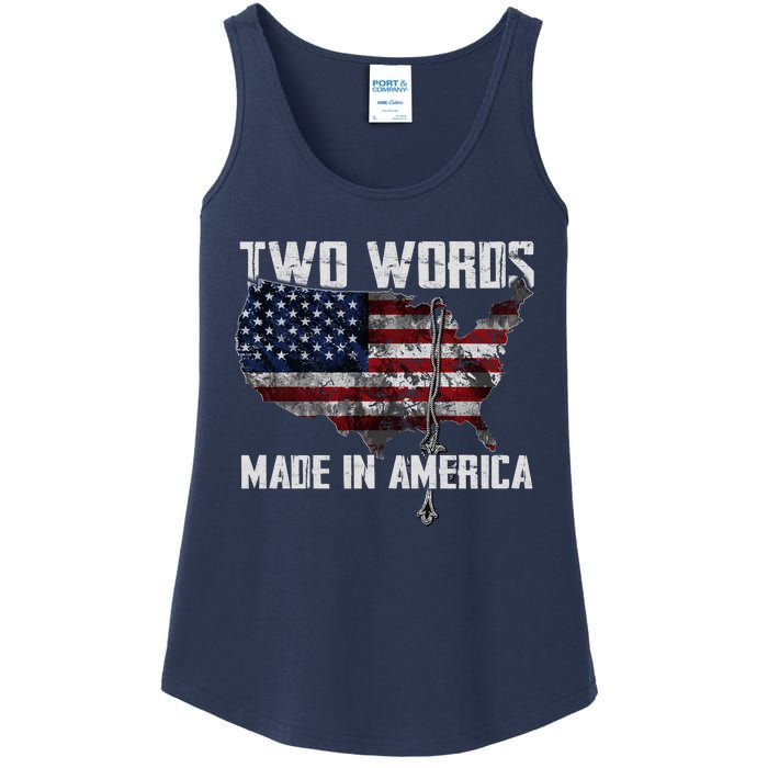 Two Words Made In America Joe Biden Vintage American US Flag Ladies Essential Tank