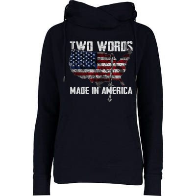 Two Words Made In America Joe Biden Vintage American US Flag Womens Funnel Neck Pullover Hood