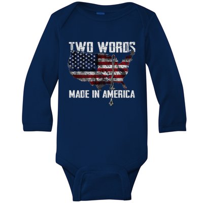 Two Words Made In America Joe Biden Vintage American US Flag Baby Long Sleeve Bodysuit