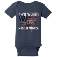 Two Words Made In America Joe Biden Vintage American US Flag Baby Bodysuit