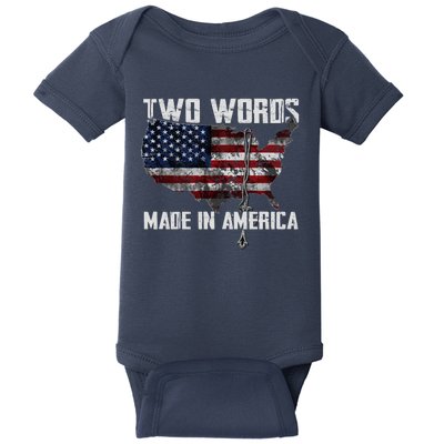 Two Words Made In America Joe Biden Vintage American US Flag Baby Bodysuit