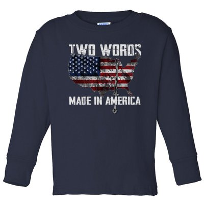 Two Words Made In America Joe Biden Vintage American US Flag Toddler Long Sleeve Shirt