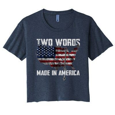 Two Words Made In America Joe Biden Vintage American US Flag Women's Crop Top Tee