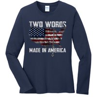 Two Words Made In America Joe Biden Vintage American US Flag Ladies Long Sleeve Shirt