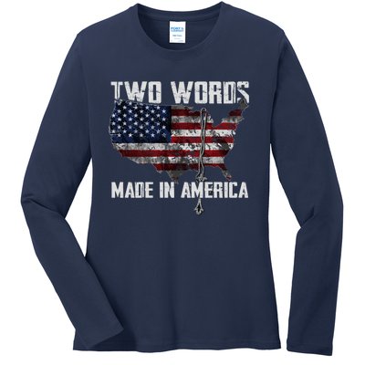 Two Words Made In America Joe Biden Vintage American US Flag Ladies Long Sleeve Shirt