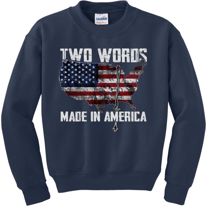 Two Words Made In America Joe Biden Vintage American US Flag Kids Sweatshirt