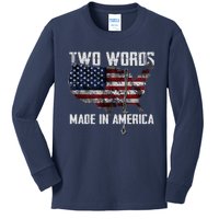 Two Words Made In America Joe Biden Vintage American US Flag Kids Long Sleeve Shirt