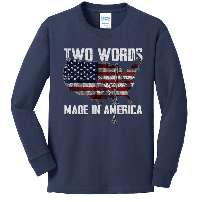 Two Words Made In America Joe Biden Vintage American US Flag Kids Long Sleeve Shirt