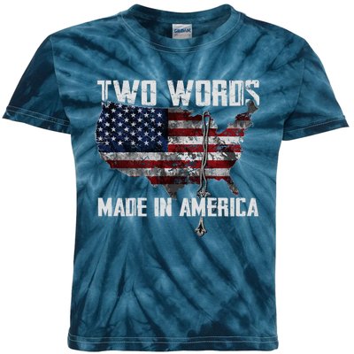 Two Words Made In America Joe Biden Vintage American US Flag Kids Tie-Dye T-Shirt