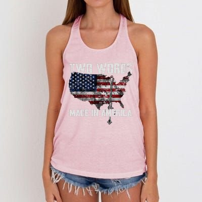 Two Words Made In America Joe Biden Vintage American US Flag Women's Knotted Racerback Tank