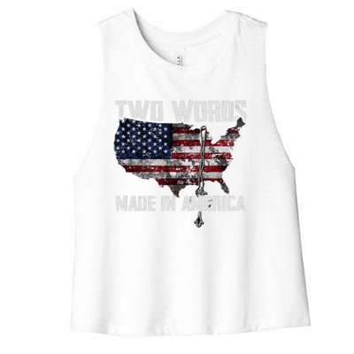 Two Words Made In America Joe Biden Vintage American US Flag Women's Racerback Cropped Tank