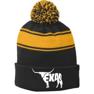 Texas Word Mashup Longhorn Stripe Pom Pom Beanie