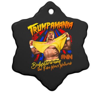 Trump Wrestling Meme Fake News Network Trump Mania Painting Ceramic Star Ornament